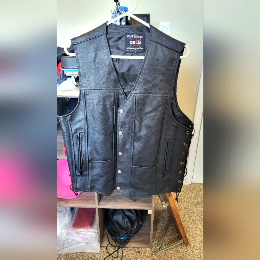 Black Leather Riding Vest